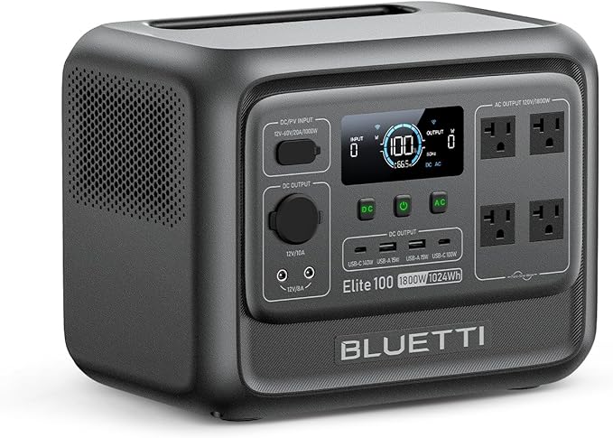 BLUETTI Elite 100 V2 (2025 New) Solar Generator, 1024Wh LFP Battery Backup w/ 4 1800W AC Outlets (3600W Surge), 35% Smaller, Portable Power for Camping, Outages, and UPS Backup (Solar Panel Optional)