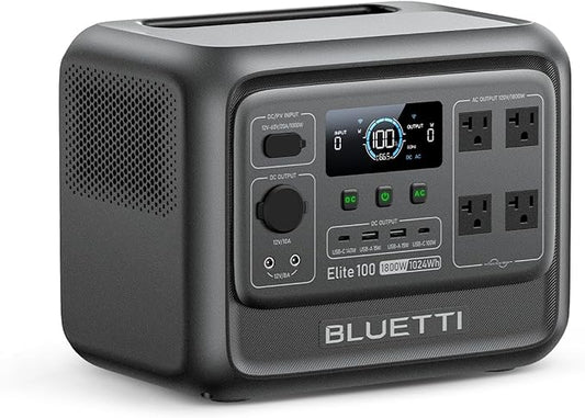 BLUETTI Elite 100 V2 (2025 New) Solar Generator, 1024Wh LFP Battery Backup w/ 4 1800W AC Outlets (3600W Surge), 35% Smaller, Portable Power for Camping, Outages, and UPS Backup (Solar Panel Optional)