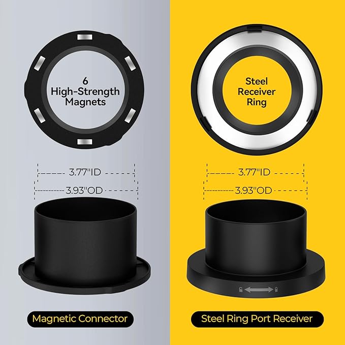 2-1/2 Inch Magnetic With Interlock Dust Collection Kit, Mag Dust Collection Fittings for Dust Collectors, Fast Connect Dust Hose to Machinery Port, Dust Collector/Vacuum Fittings