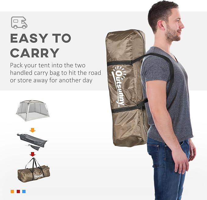 Outsunny 12' x 12' Screen House Room, UV50+ Screen Tent with 2 Doors and Carry Bag, Easy Setup, for Patios Outdoor Camping Activities