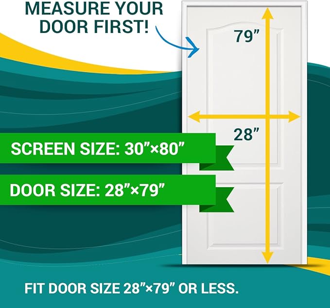 DOOREASY Magnetic Screen Optional Sizes Screen Door, Full Frame Loop Sewn Polyester Mesh, Add-on Magnets and Weight Bars, No Slightest Gap (Fits Doors Up To 28"x79")