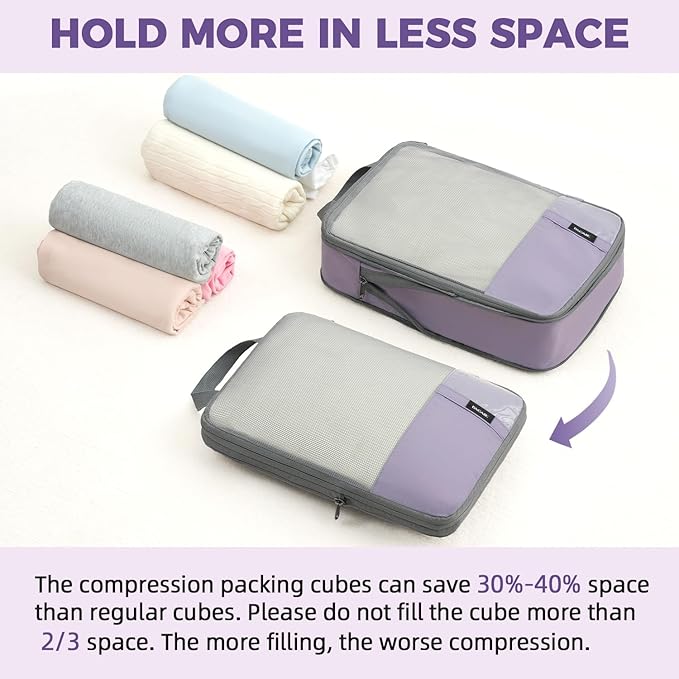 BAGAIL 6 Set/4 Set Lightweight Compression Packing Cubes for Travel, Anti-Tearing Expandable Organizer Bags for Suitcase
