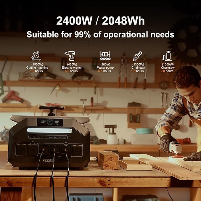IEE 2048Wh Solar Generator,2400W Portable Power Station P2400 with LiFePO4 Batteries and 400W Solar Panel,1800W AC Charging,4 AC Outlets Up to 2400W for Home,Power Outages, Camping,and RVs