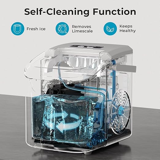 Countertop Ice Maker – 8 Bullet Ice in 6 Mins, 26.5lbs/24Hrs – Self-Cleaning Portable Machine with Adjustable Ice Size & Digital Touch Control Home/Office/Bar
