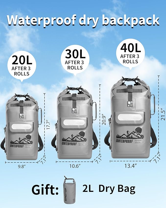 IDRYBAG Dry Bag Backpack Waterproof Floating 20L/30L/40L, Dry Bags Waterproof Backpack for Men, Dry Sack Waterproof Bag