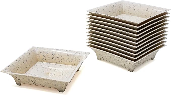 CMJJ 48 Pack Eco-Wheat Tiny Square Serving Tray Mini Appetizer Plates for Parties, Disposable Small Wheat Plastic+PP for all Party Essentials!