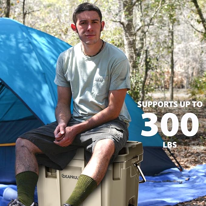 Hard Cooler, Insulated Ice Chest Box Holds Ice for More Days, Portable Cooler with Handle, Cup Holders, Double Latches for Camping Drink, Beach, Picnic, Fishing, Boat, Barbecue