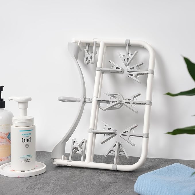 Clothes Drying Racks Foldable Clip Hangers Drip Hanger Plastic with 20 Drying Clips (Light Grey-Rectangle)