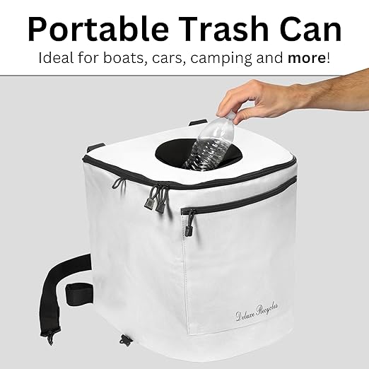 Portable Trash Can for Boating and Camping - Durable and Collapsible with Inner Bin - Kayak, Fishing, Beach, Hiking and Camping Essentials, Boat Accessories 8 Gallon Trash Can (White)