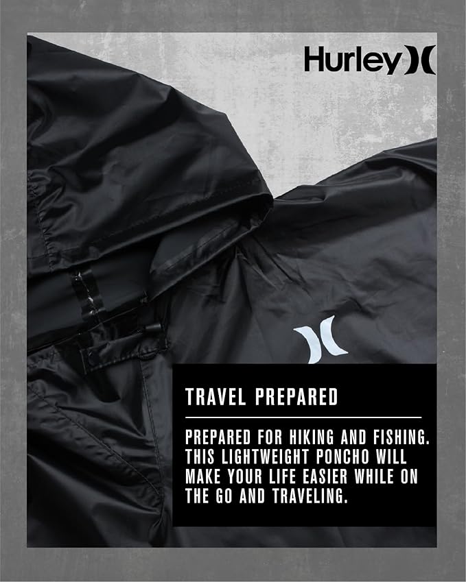Hurley Ponchos Adult - Waterproof Rain Ponchos for Adults, Lightweight Packable Rain Poncho for Hiking, Camping & Emergency