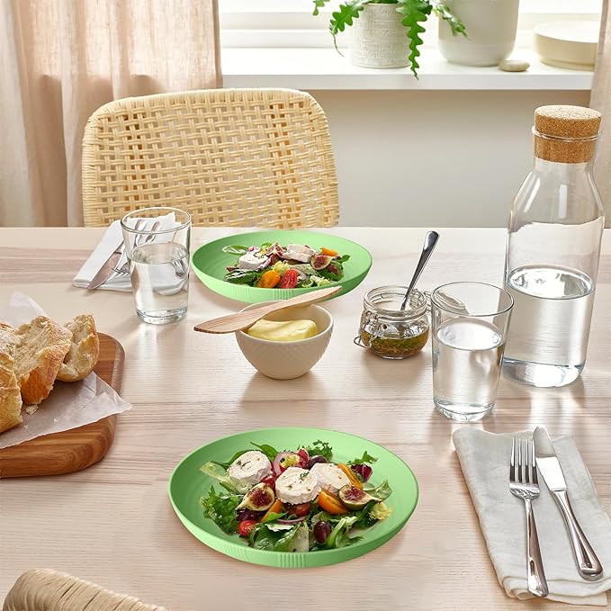 Homienly Wheat Straw Plates,Lightweight Unbreakable Dinner Plates Set 9 inch,Service for 8, Alternative to Plastic Plates Reusable,Microwave and Dishwasher Safe Plate Set for Salad,Dinner(Light Green)