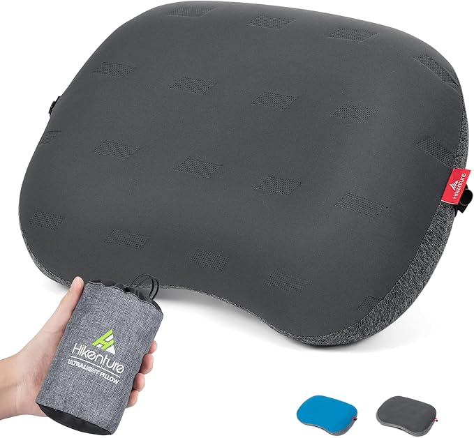 Hikenture Camping Pillow Ultralight, Inflatable Pillows with Removable Cover, Compact Portable Backpacking Pillow, Ergonomic Blow Up Camp Pillows, Washable Air Pillow for Hiking, Beach, Travel (Grey)