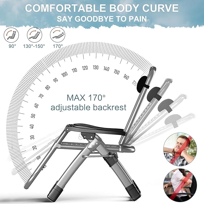 ABORON Zero Gravity Chair,Premium Outdoor Lawn Folding Lounge Chairs,Sturdy Adjustable Reclining Patio Chairs with Removable Cushion,Headrest & Tray