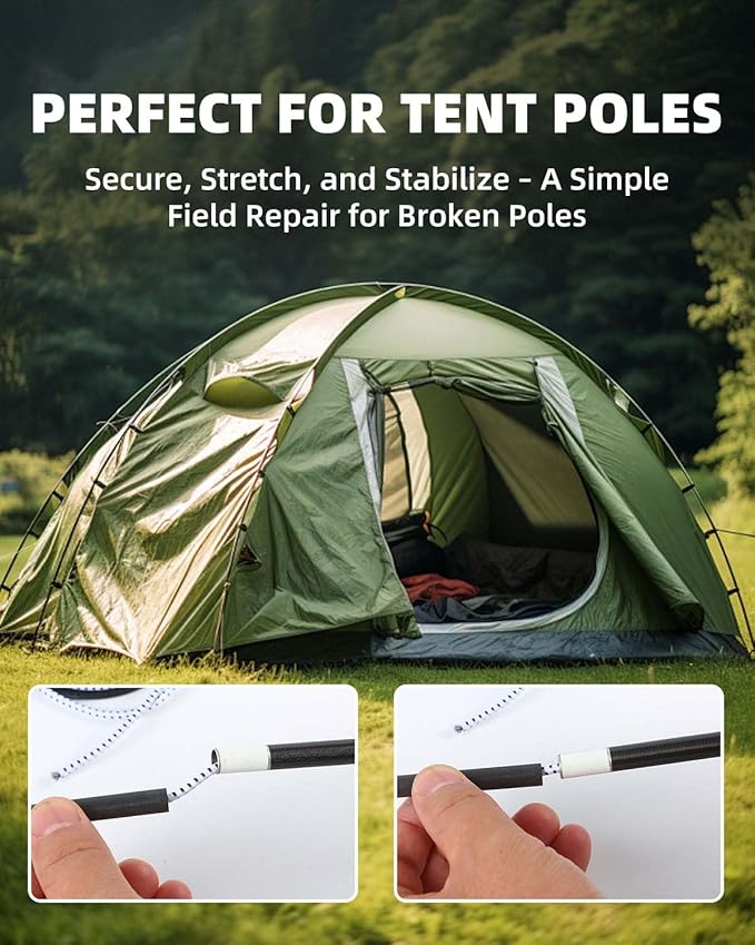 Bungee Cord - 1/8 Inch x 100 Feet - Elastic Shock Cord, Stretch Rope for Kayak, Crafts, Tie-Downs, DIY Projects - Flexible, High-Strength Bungee Rope (White with Black Trace)