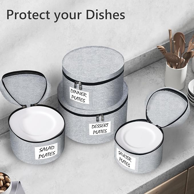 Anycosy China Storage Containers 4 Piece Set Moving Boxes for Dinnerware Stackable Moving Storage Box with Felt Plate Dividers Hard Shell Case for Organizing Dishes