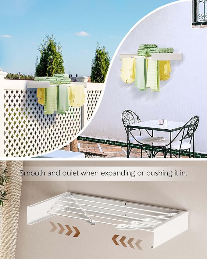 Foldable Wall Mounted Clothes Drying Rack - 32", Collapsible Laundry Drying Rack for Clothing & Towels - Includes Wall Template