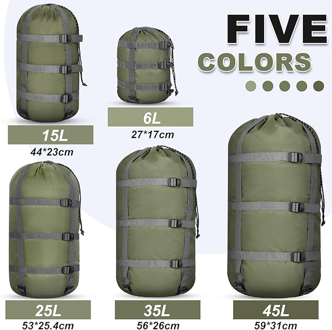 5 Pack Compression Stuff Sack 5 Assorted Size Sleeping Bag Stuff Sack Ultralight Sleeping Bag Cover Space Saving Gear for Travel Outdoor Camping Hiking Backpacking