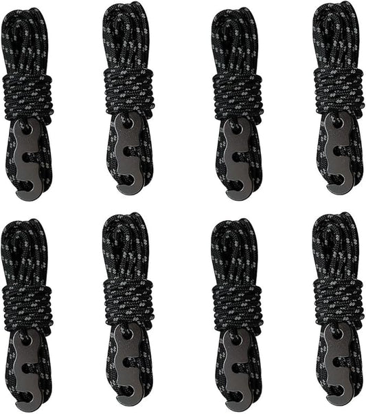 Tent Wind Ropes with Tensioners Cord Adjuster, 8pcs 13ft Reflective Rope for Camping, Hiking, Canopy Shelter, Outdoor Activity(Black)