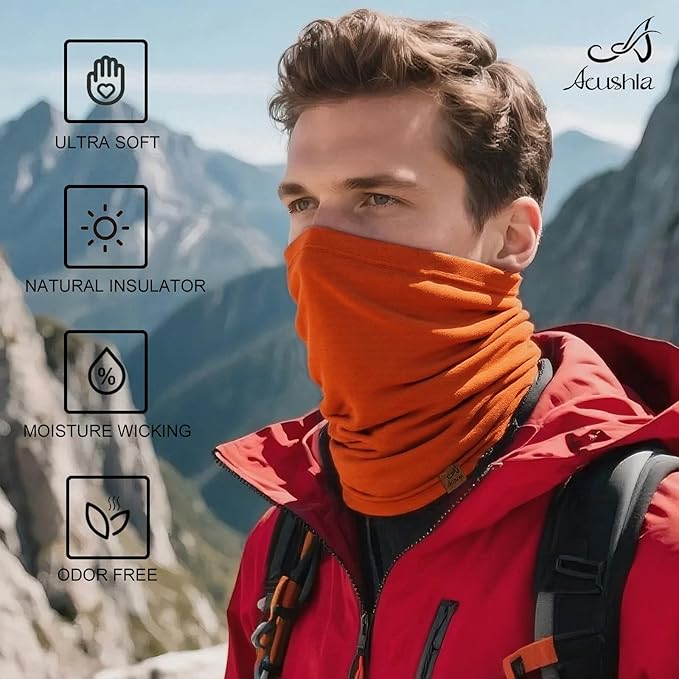 ACUSHLA 100% Merino Wool Neck Gaiter Ski Face Mask Scarf Neck Warmer for Men & Women All Weather