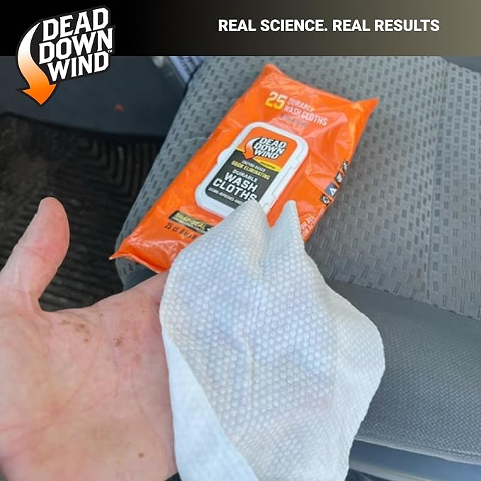 DEAD DOWN WIND Durable Wash Cloth W/Snap Lid Closure (25Ct) - Scent Eliminating Sheet - Durable Hunting Scent Eliminators - Advanced Hunting Gear