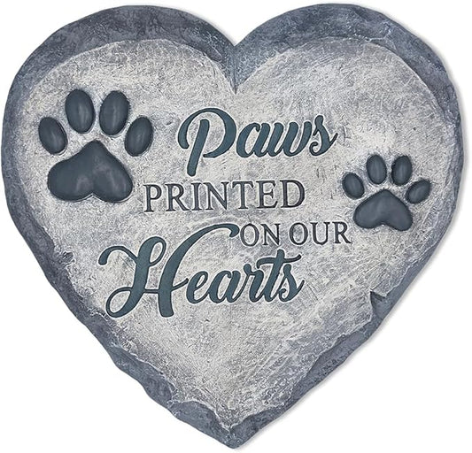 Elegant Resin Stepping Stone, Outdoor Garden Pathway Decoration (Paws Printed on Our Hearts Memorial Stepping Stone for Pet, 9.5" Dog Funeral and Pet Cemetery Decor)