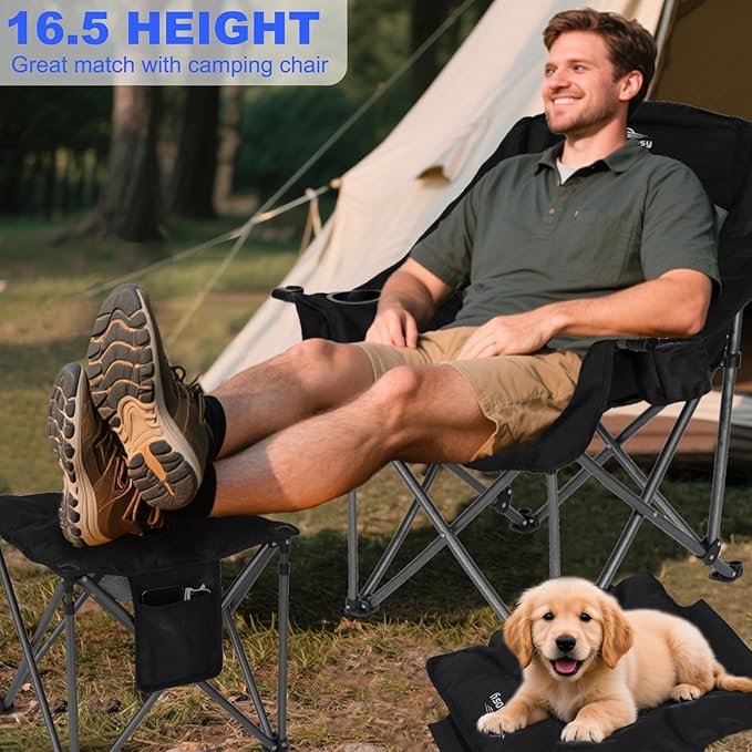 Camping Stool with Removable Padded Oversized Camping Foot Stool Ottoman 450 lbs Heavy Duty Camp Stool Camping Chair Foot Rest Foldable Footrest