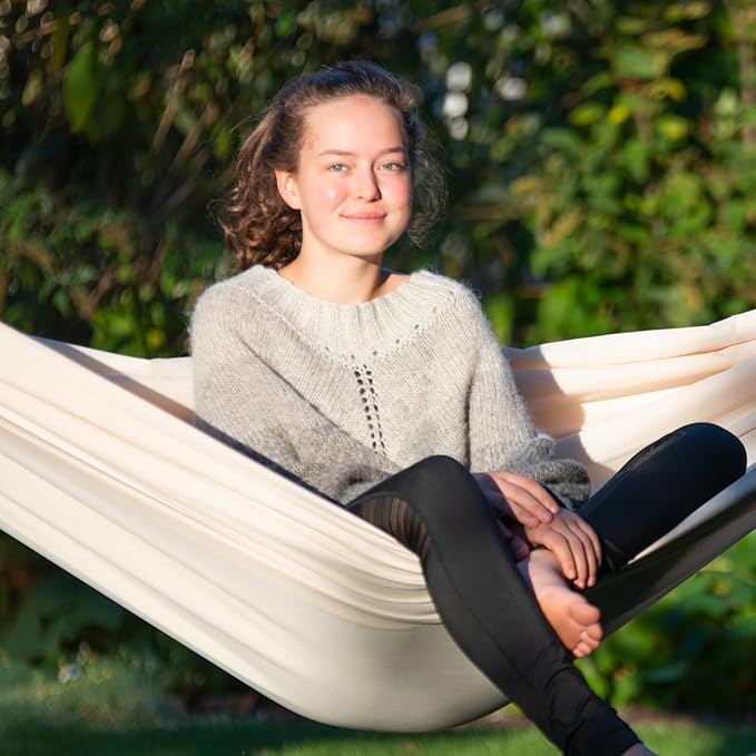 LA Siesta Brisa Classic Hammock, Handmade, Weather-Resistant, Tear-Resistant Hammock for Indoor & Outdoor Relaxation, Size-Double - Vanilla