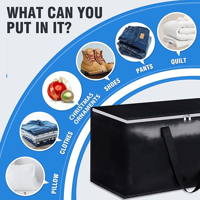 BlissTotes Moving Bags, Heavy Duty Moving Boxes with Zippers Top and Sturdy Handles, Storage Bags for Space Saving and Packing, Collapsible Moving Supplies, Storage Totes (125L, 2-Pack, Black)