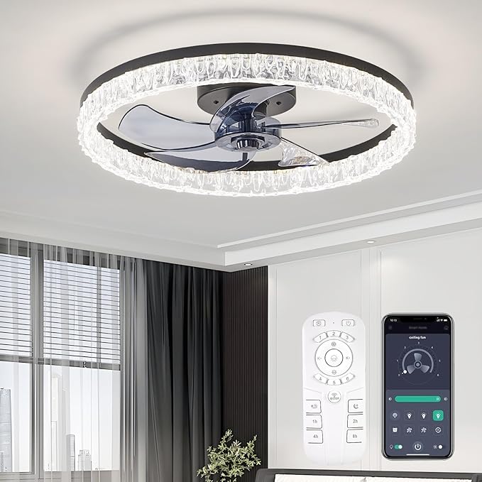 Ceiling Fans with Lights and Remote, 20" Modern Low Profile Ceiling Fan, Stepless Color Temperature Change and 6 Wind Speeds, Flush Mount Ceiling Fans for Bedroom, Kids Room and Kitchen