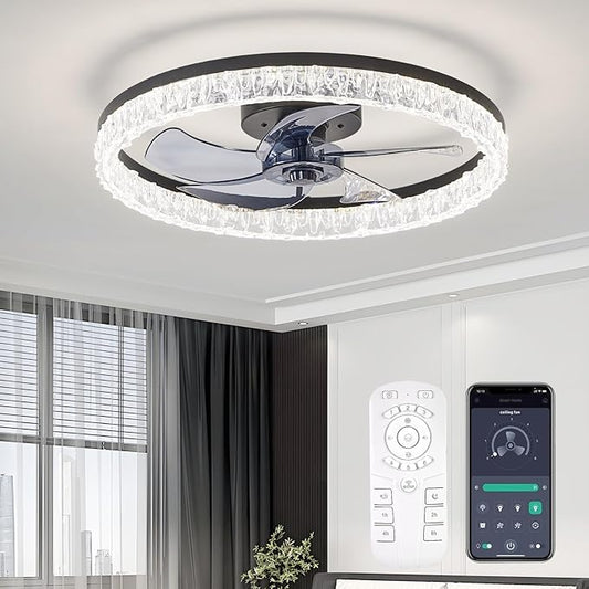 Ceiling Fans with Lights and Remote, 20" Modern Low Profile Ceiling Fan, Stepless Color Temperature Change and 6 Wind Speeds, Flush Mount Ceiling Fans for Bedroom, Kids Room and Kitchen