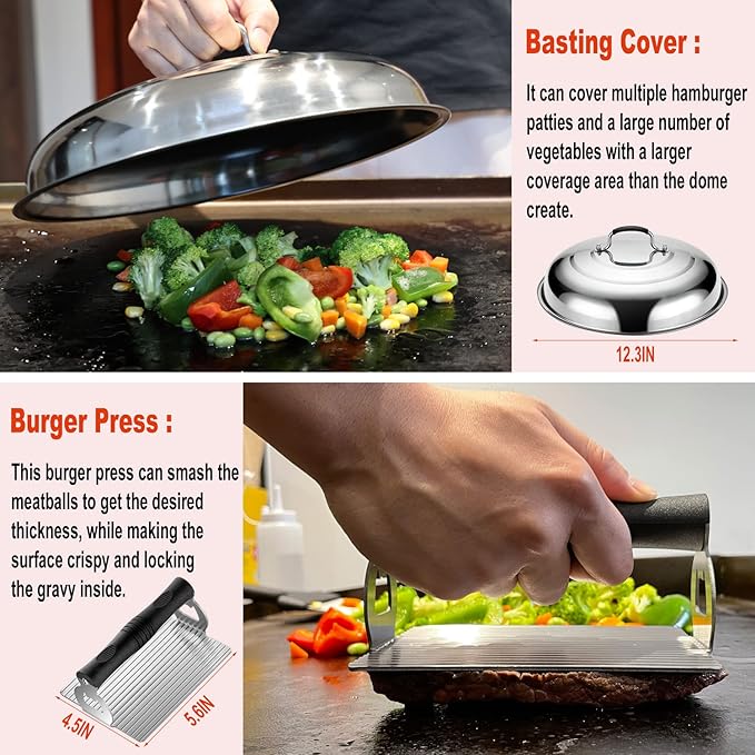 37PC Flat Top Grill Accessories Set - Must Have for Your Outdoor with Professional Griddle Spatula, Cleaning Kit, Grill Basting Cover - Ideal Griddle Gift for Men Women