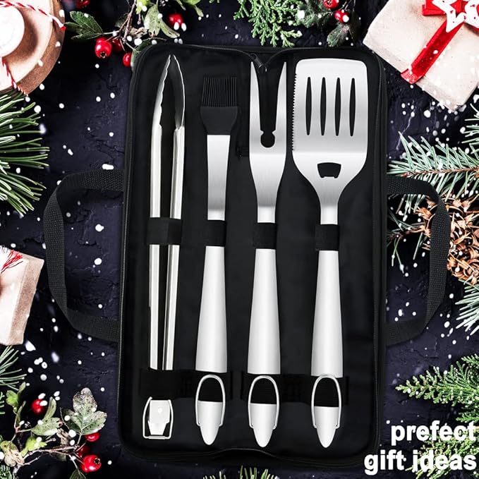 POLIGO 5PCS BBQ Grill Accessories for Outdoor Grill Set Stainless Steel Camping BBQ Tools Grilling Tools Set for Christmas Dads Birthday Presents, Grill Utensils Set Ideal Grilling Gifts for Men Dad
