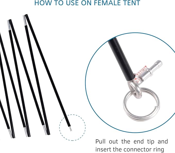 Aluminum Tent Poles Replacement, Black Pre-Assembled Tent Pole, 7001 T6 Heated Camping Tent Rod