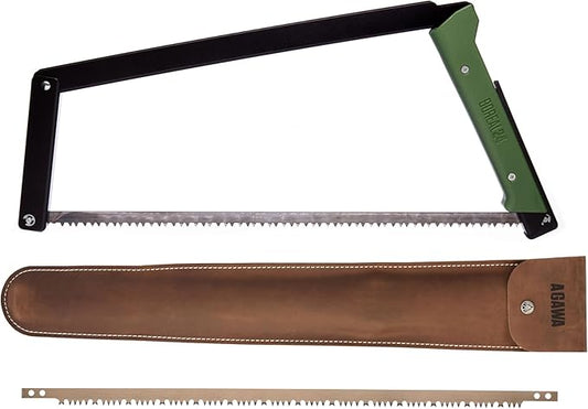 AGAWA - BOREAL24 Backwoods KIT - 24 Inch Folding Bow Saw, Premium Leather Sheath, Additional Aggressive Blade (Black Frame - Green Handle)