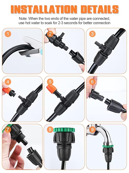 182FT Automatic Drip Irrigation Kit, Kalolary Garden Watering System with 1/4" 5/16" Distribution Tube Micro Patio Misting Equipment Adjustable Nozzle Sprinkler Emitters Barbed Fittings for Greenhouse