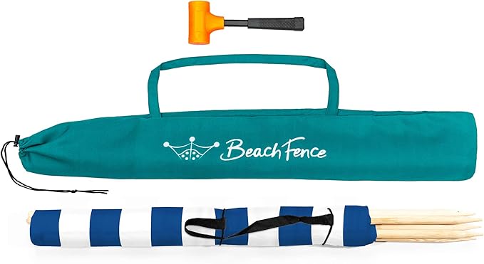 Premium 20 ft Beach Windscreen, Privacy Screen, Wind Blocker - Original Nautical, Free Rubber Mallet and Carry Bag Included