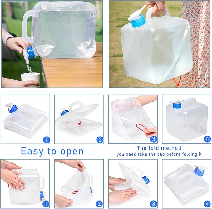 2 Pack 5.3 Gallon Collapsible Container with Spigot, Foldable Water Jug Portable Camping Water Storage Carrier Jug for Outdoors Hiking Backpack & Emergency, Food Safe