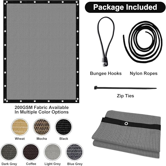 Artpuch 90% Sun Shade Cloth, 5 x 10 FT Pergola Shade Cover Canopy with Grommets, Sun Screen Fabric Tarp for Patio, Outdoor, Garden, Backyard, Light Grey