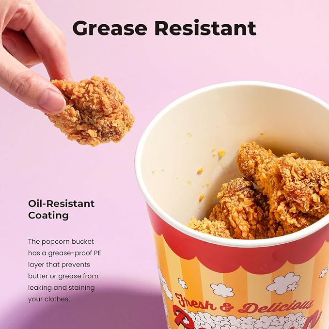 Fit Meal Prep 360 Pack Classic Paper Popcorn Buckets Disposable, 64 Oz Grease Resistant Popcorn Bowls Cups for Machine Home Theater Carnival Movie Night