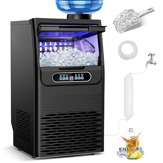 Commercial Ice Maker Machine 100 Lbs/24H, 36 Ice Cubes in 9-15 Mins, Dual Water Inlet Options, 20Lbs Storage Bin Stainless Steel Under Counter/Freestanding Ice Machine for Home, Party, Office