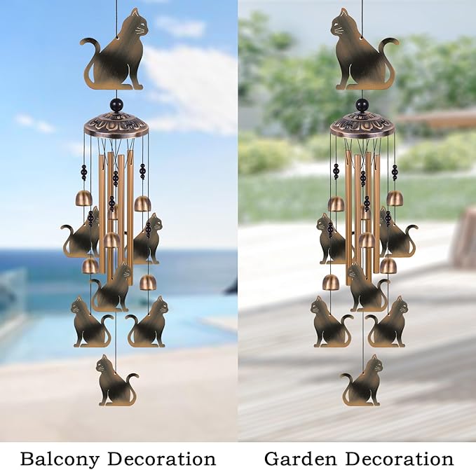 Bronze Cats Wind Chimes Decor, Mobile Wind Catcher, Retro Wind Bells, Blessing Wind Chime, Memorial Windchimes for Home, Balcony, Yard, Room, Xmas, Party, Indoor, Garden Decoration, Gifts for Mom