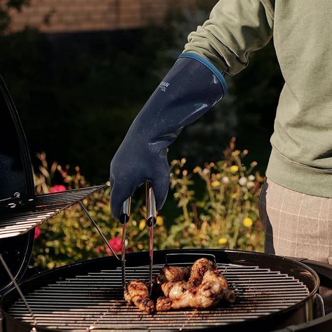 DEYAN Silicone BBQ Gloves, 932°F Heat Resistant Oven Gloves with Fingers, Kitchen Waterproof Hot Proof Glove for Fryer, Smoker, Baking, Cooking, Cutting(10/XL)