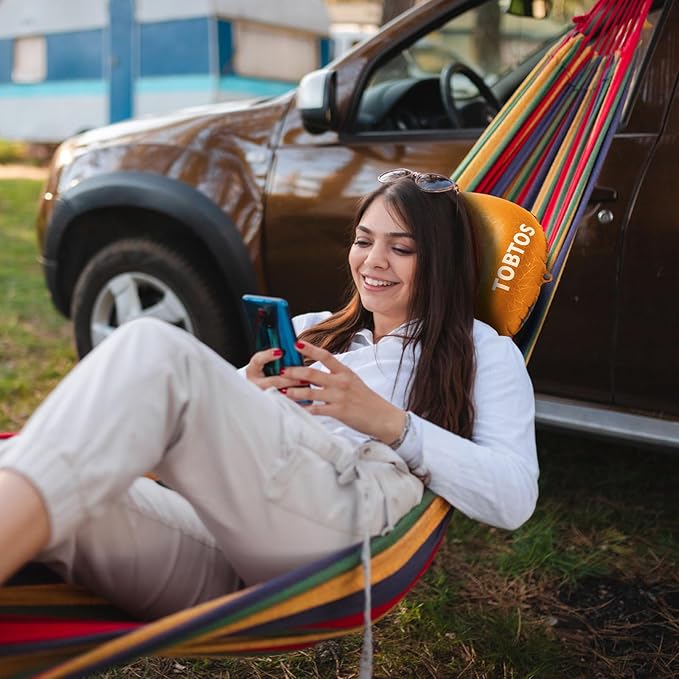 TOBTOS Inflatable Camping Pillow for Camping, Ultralight Backpacking Pillow, Ergonomic Support for Neck & Lumbar, Blow Up Air for Travel, Hiking, Outdoor (Orange)