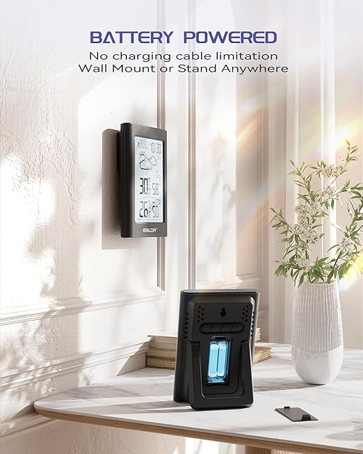 BALDR Weather Stations Wireless Indoor Outdoor,4.5 Inch Display Temperature and Humidity Monitor, Battery Weather Station with 330ft Range Sensor and Adjustable Backlight
