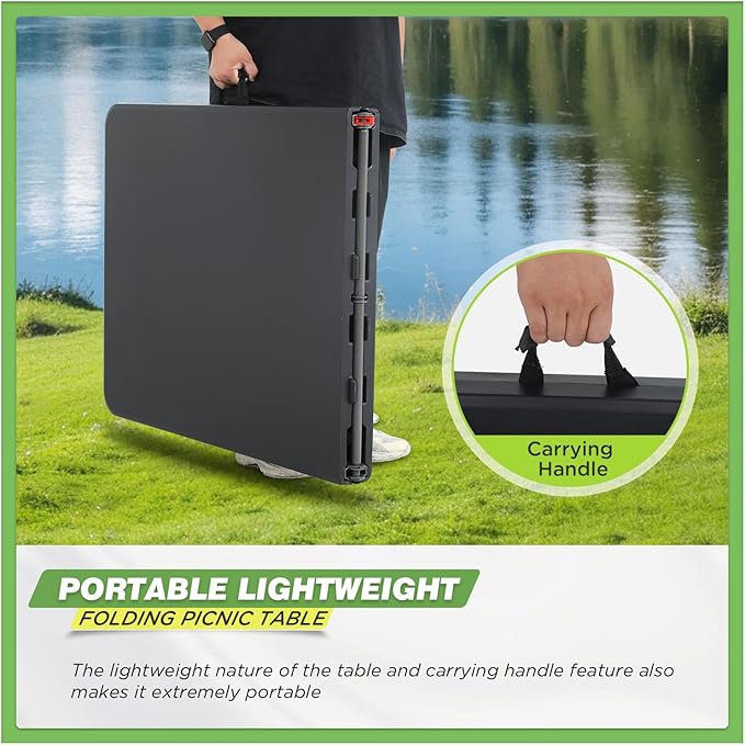 BestOffice Outdoor Folding Camping Table Plastic Table Portable Square Height Dining Table Perfect for Picnics,Parties,Party and Camping,Black