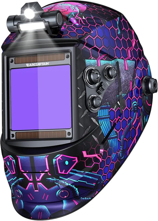 ARCCAPTAIN 3.94" x 3.66" Auto Darkening Welding Helmet, Solar Powered True Color Welding Hood, 1/1/1/1 Top Optical Clarity Welder Helmet, 4 Arc Sensor Wide Shade 4/5-9/9-13 for Stick MIG TIG Cut