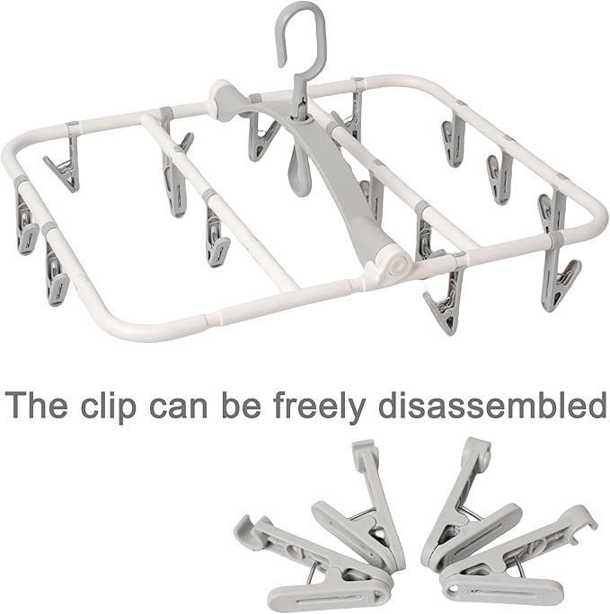 Clothes Drying Racks Foldable Clip Hangers Drip Hanger Plastic with 20 Drying Clips (Light Grey-Rectangle)