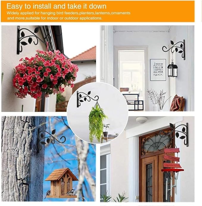 Hanging Plant Bracket, 2Pack 12 Inches Wall Mount Plant Hook, Rust-Resistant Decorative Metal Plant Hanger for Hanging Plant Flower Lantern Bird Feeder Wind Chimes