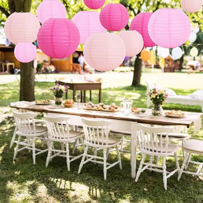 BEISHIDA 12 Pcs Pink Mix Paper Lanterns,Hanging Decorative Chinese Japanese Round Paper Lantern Lamp for Valentine's Day Girls' Party Wedding Children Home Party Decoration