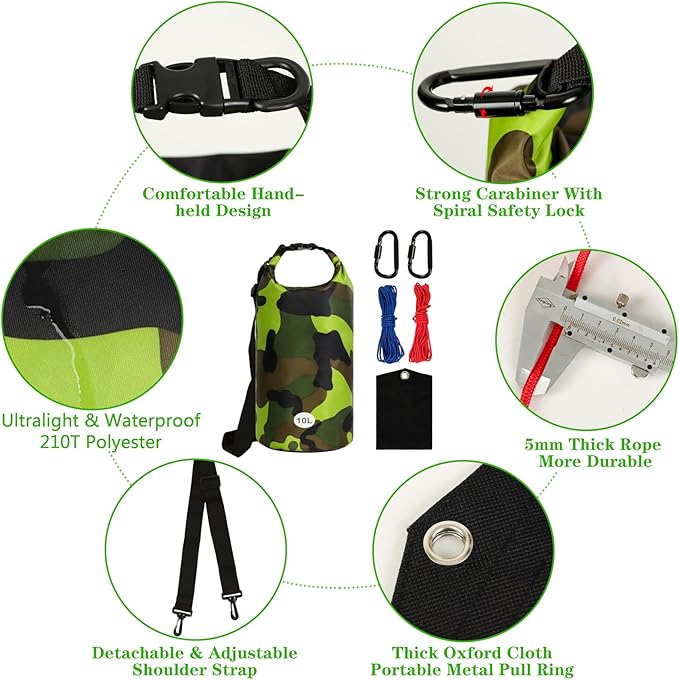 Bear Bag Hanging Kit, 10L Waterproof Bear Proof Food Storage for Backpacking and Camping, Ultralight Bear Proof Canister Gear for Food Storage with Nylon Ropes, Clips and Rock Pouch